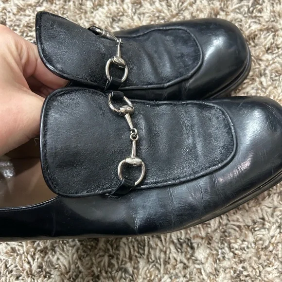 Gucci Classic Black Leather Loafers Sz 8.5 EXTREMELY WORN CONDITION - Picture 5 of 15